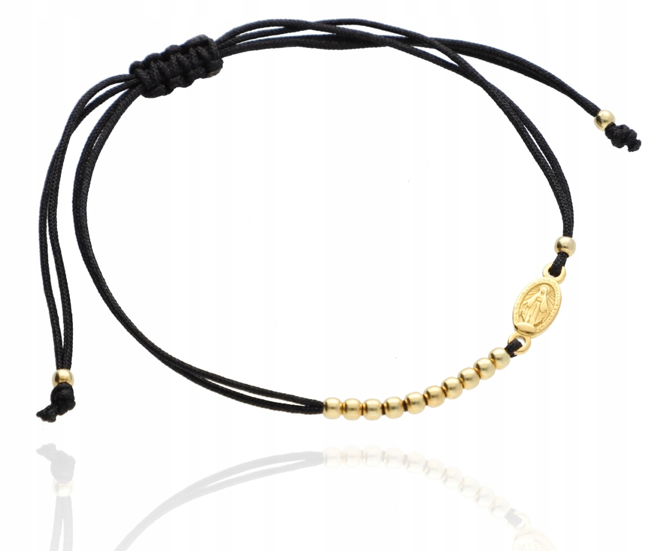 Złota bransoletka sznurkowa różaniec z różańcem dziesiątka srebro 925