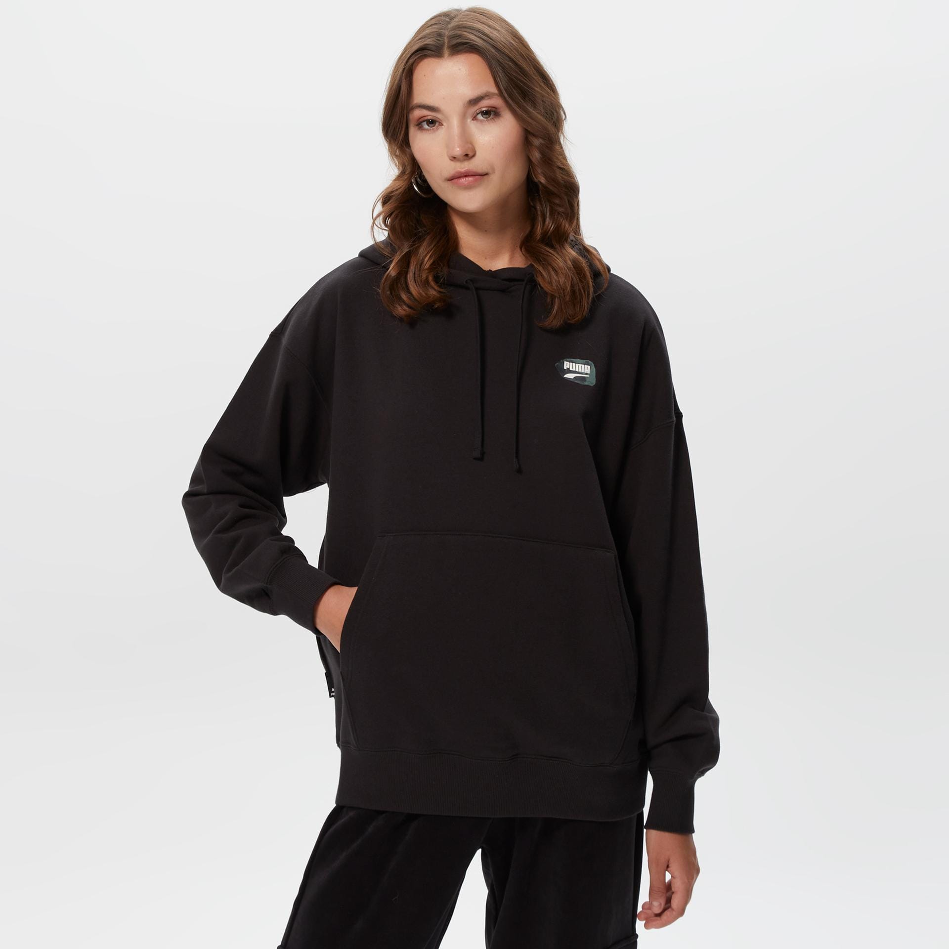 3365 Mikina Puma Klokanka S Kapucí Černá Bavlněná Oversize M