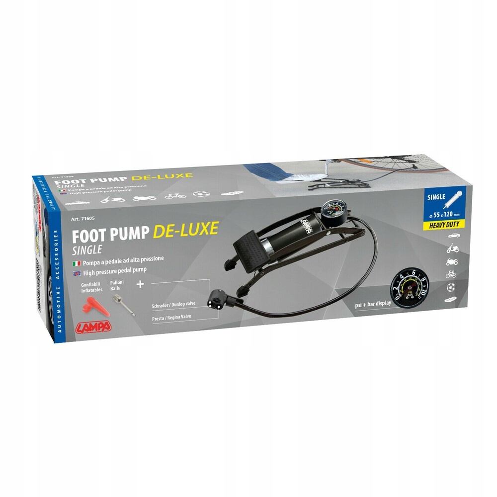 Pompka nożna z manometrem do pomopowania kół
