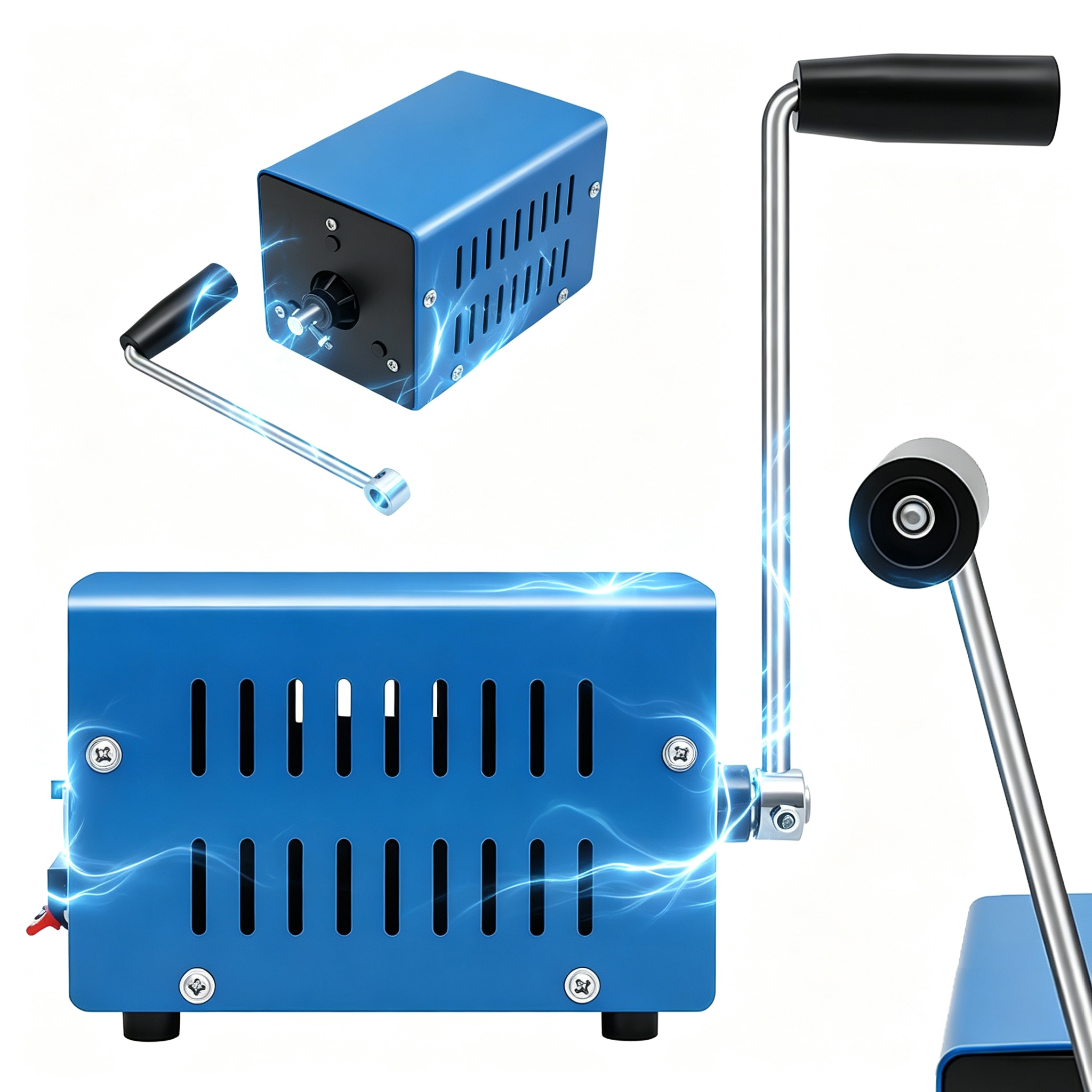 Ruční Generátor Proudu Turistický Dynamo 20W Modrý