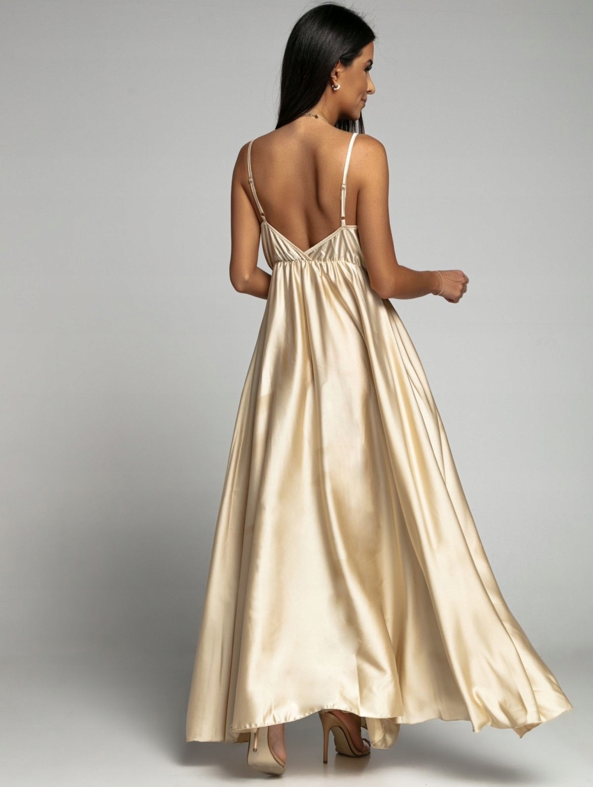 SATYNOWA DŁUGA SUKIENKA OKOLICZNOŚCIOWA NA WESELE PRZYJĘCIE WIZYTOWA MAXI Model 112E22