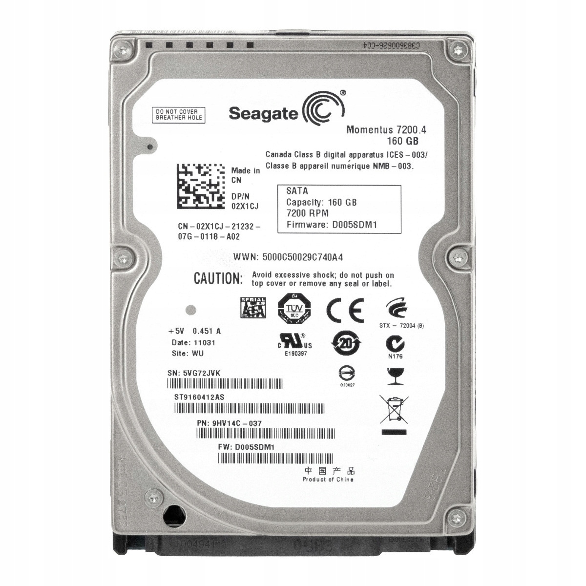 Dell 02X1CJ 160GB 7.2K 16MB Sata II 2.5'' ST9160412AS