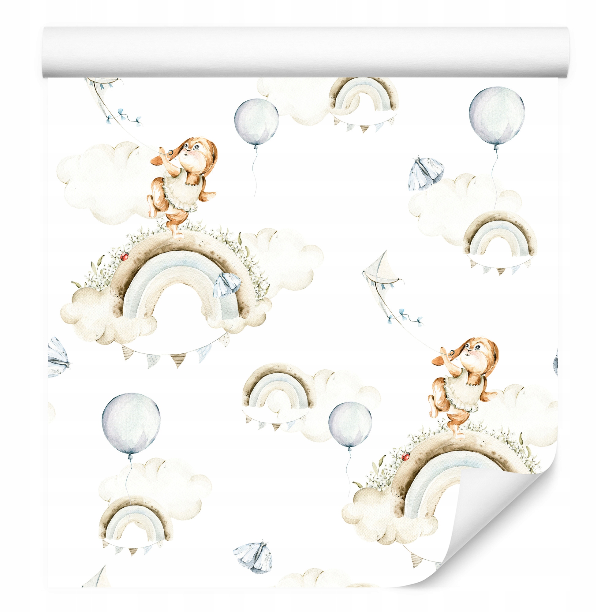 Tapeta do dětského pokoje Králíčci Styl Boho Duha Mraky Balóny