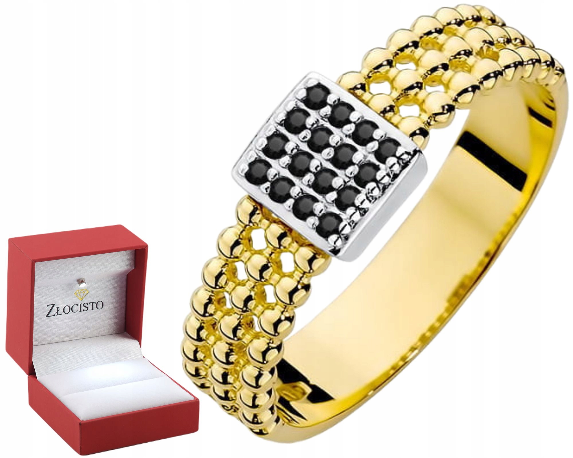 Moderní Elegantní Prstýnek S Černými Brilianty, Zlato 585, Dárek