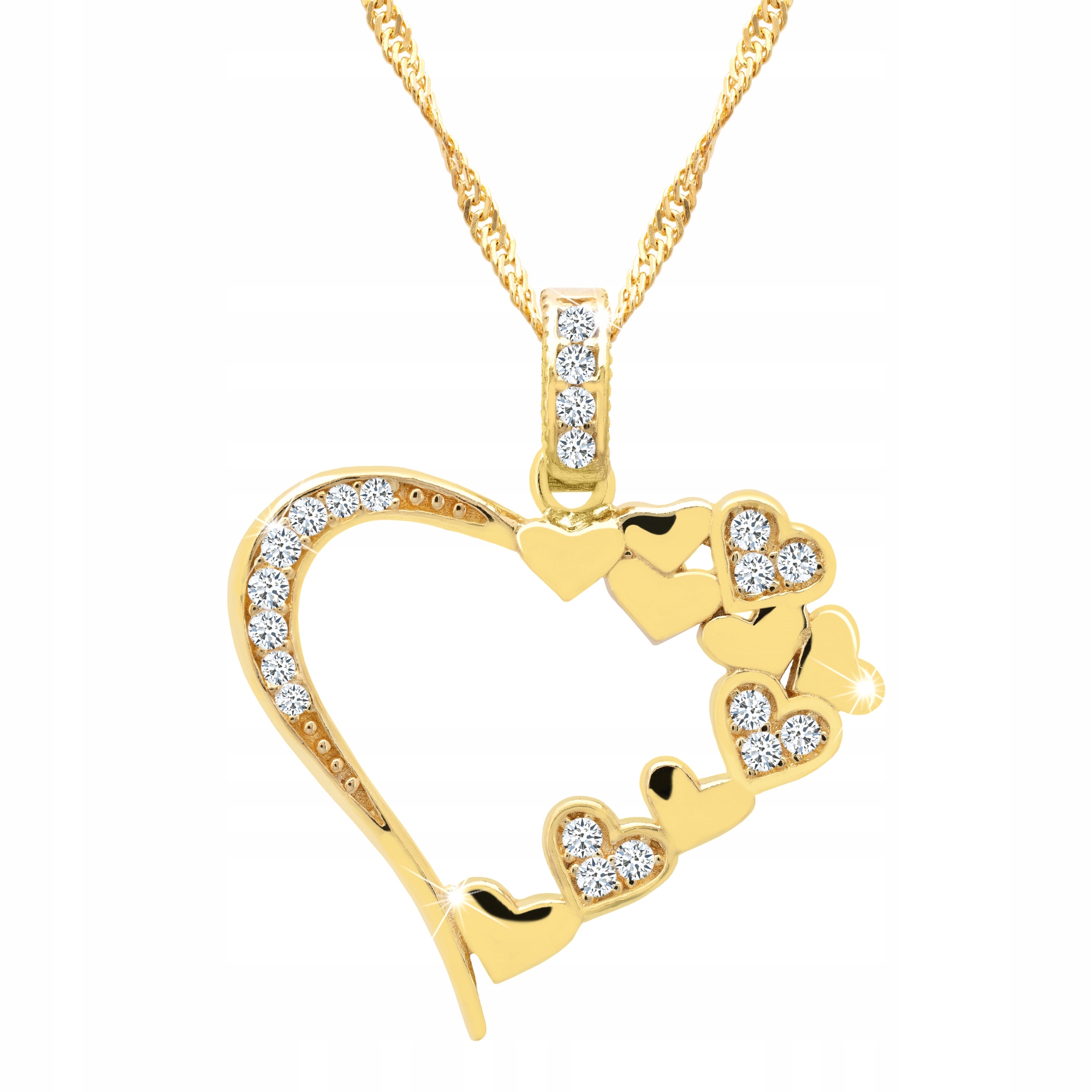 Zlatý Náhrdelník Srdce Řetízek Přívěsek Zirkony