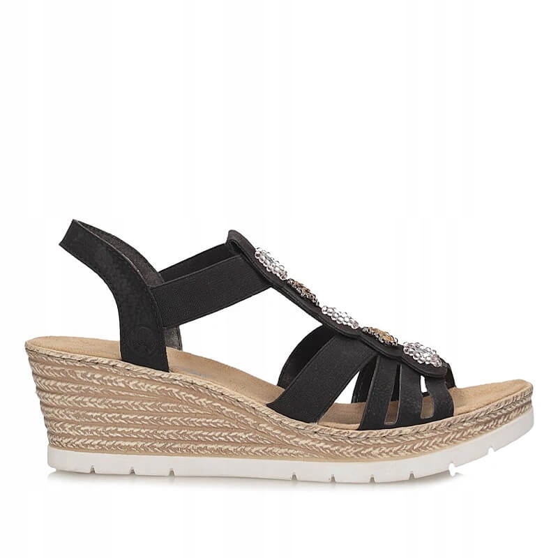 Dámské sandály Rieker 619B2-00 černé, černé, nazouvací na klínku
