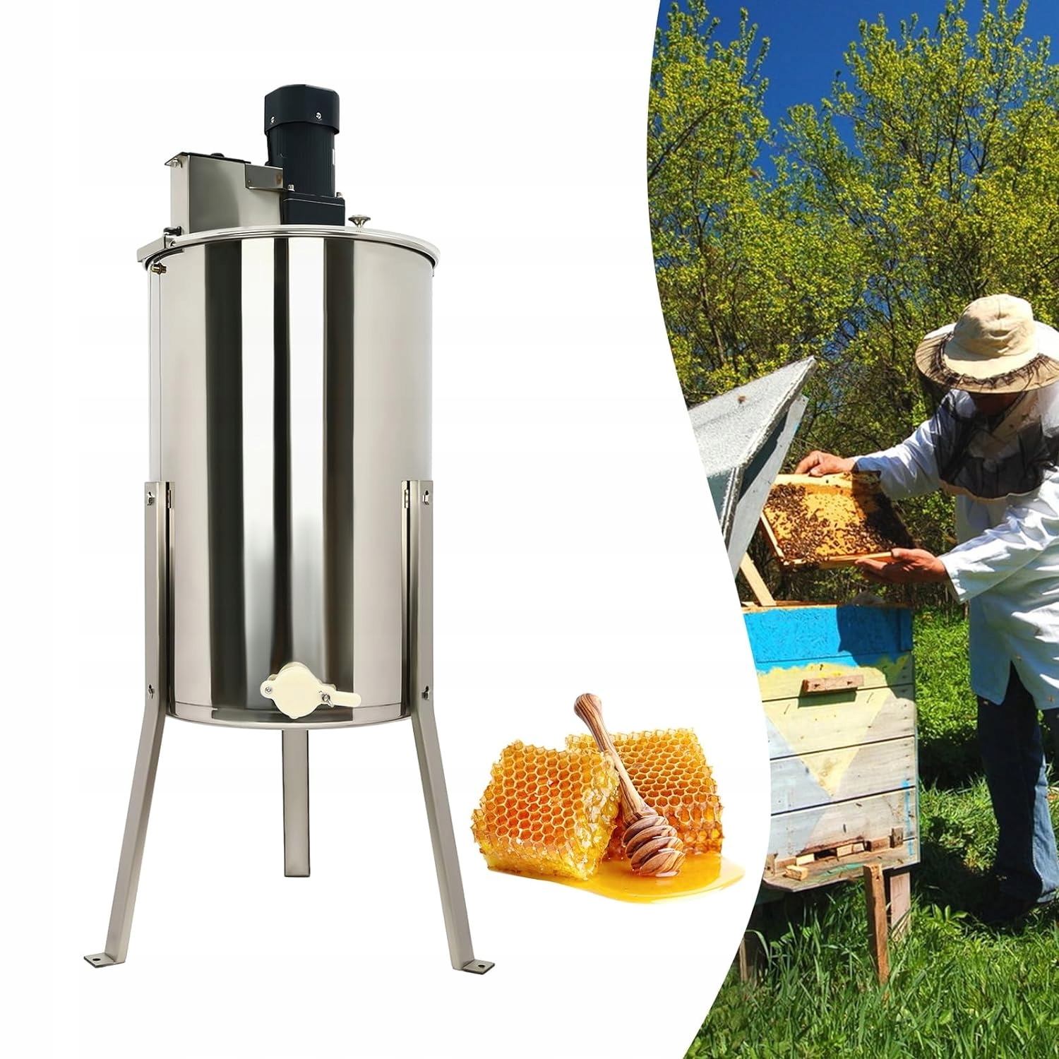 Elektryczne MIODARKA WIRÓWKA DO MIODU 4-PLASTROWA DIAGONALNA 140W 370RPM Średnica 38 cm