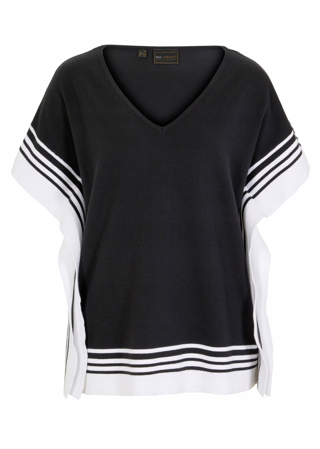 40/42 BPC SWETER PONCZO Z KONTRASTOWYM WZOREM