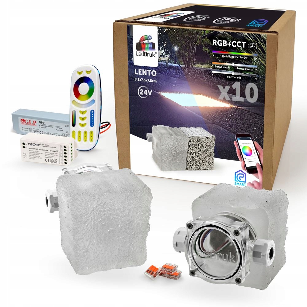 10x LedBruk Świecąca Kostka Brukowa Lento RGB+CCT