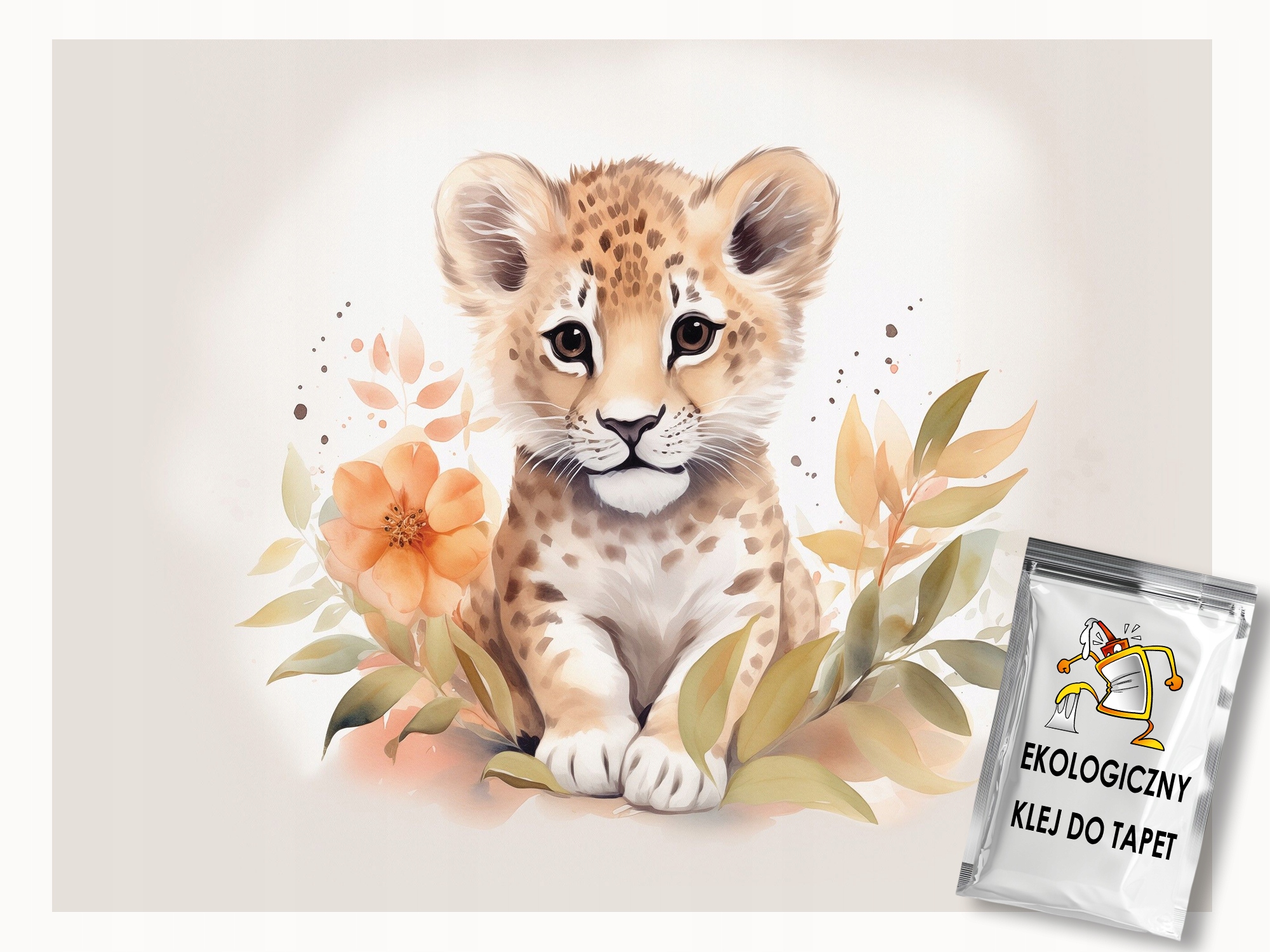 Fototapeta Flizelina Akvarel Malý Leopard Gepard Kočka Květiny 250x175 lepidlo