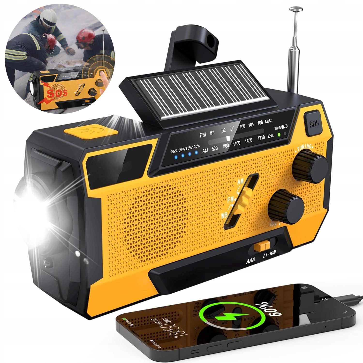 Nouzové Rádio Am/fm Krizové Svítilna Powerbanka Dynamo Odolné 2000MAH