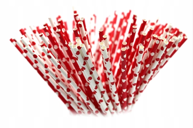 SŁOMKI papierowe 205x6mm EKO CZERWONE SERCA 10 SZT