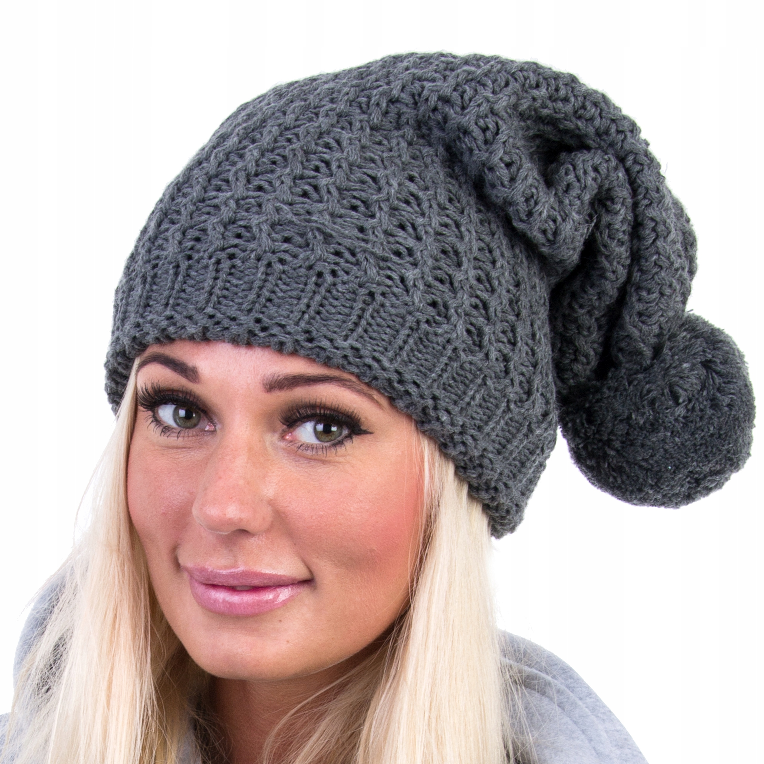 

C125 Czapka Beanie Krasnal Pompon Grafit