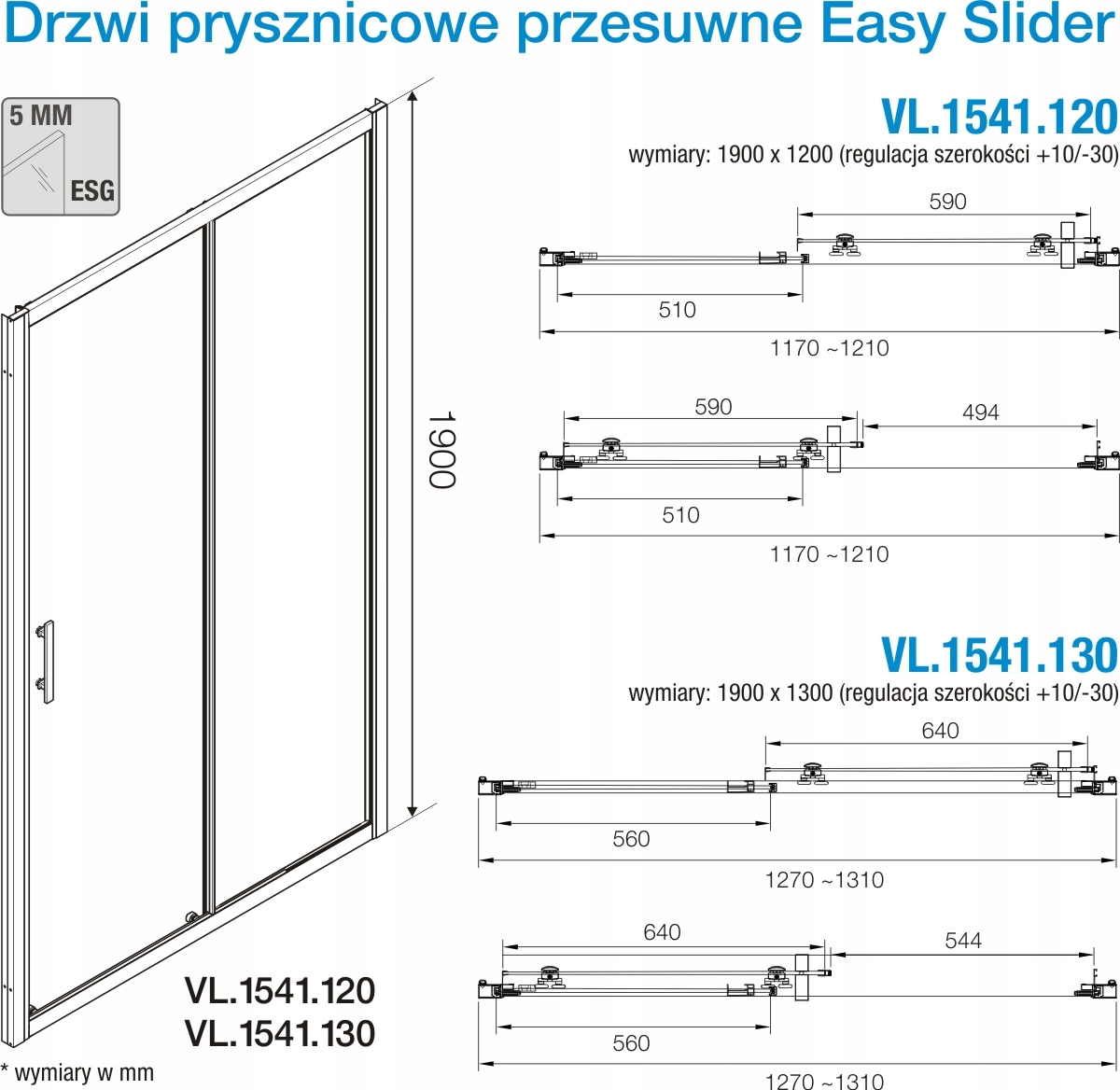 DRZWI PRYSZNICOWE PRZESUWNE SUWANE WNĘKOWE 130x190 Stan opakowania oryginalne