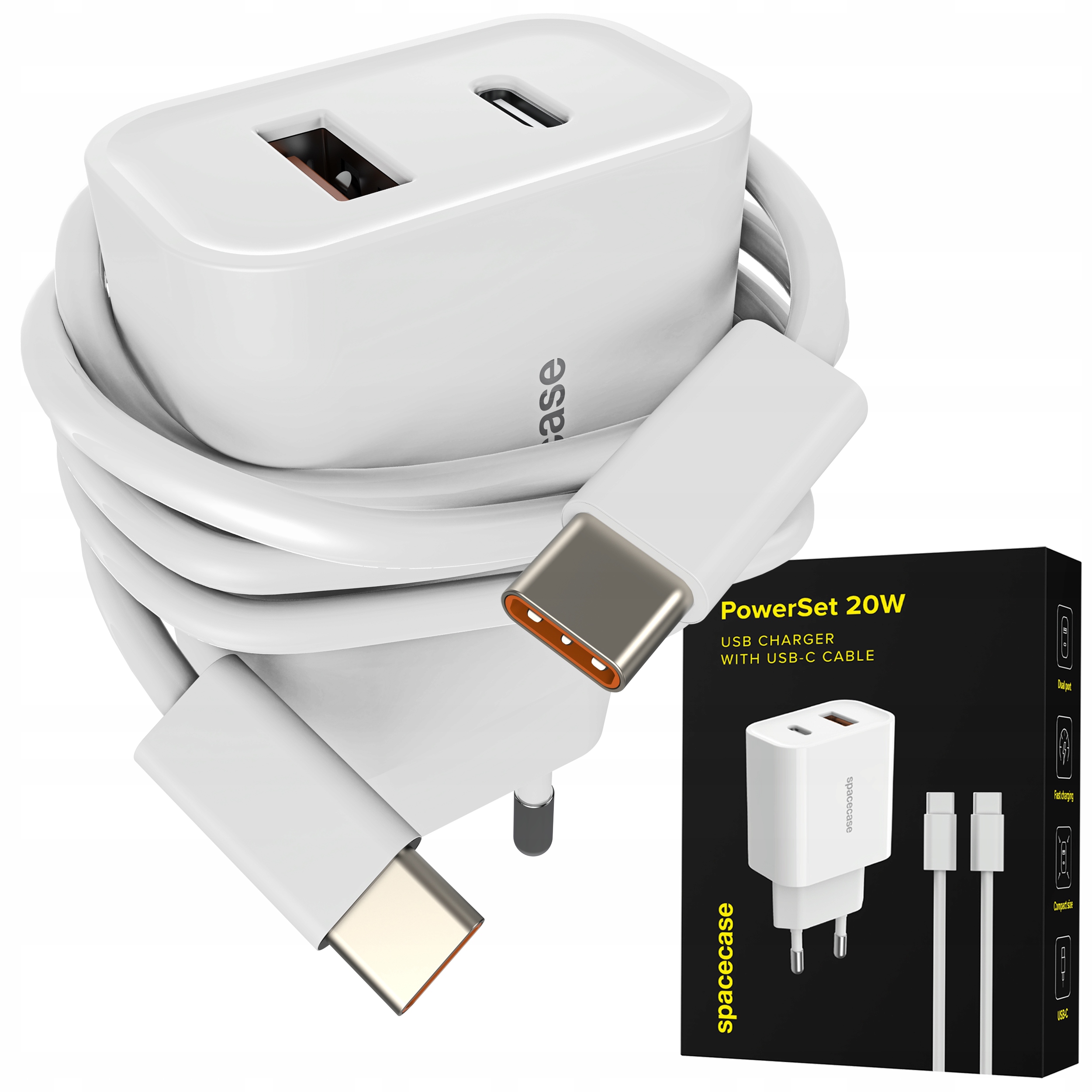 Zestaw Szybka Ładowarka Usb-c Usb Sieciowa 20W 3A Qc Kabel Typ C Pd 60W