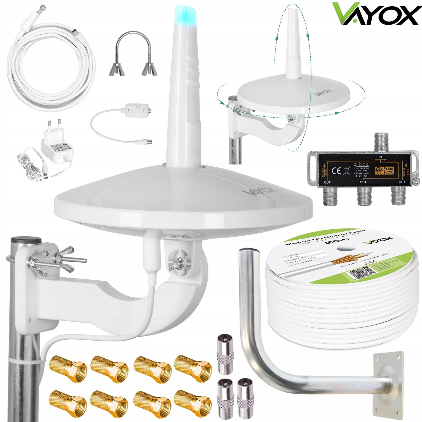 

Antena Dookólna DVBT2 MUX8 Lte 4K Zestaw 3TV Vayox