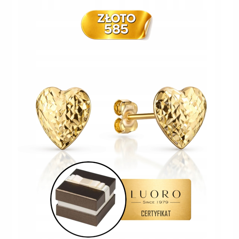 Náušnice Zlaté 585 14K Srdce Diamantová Tyčinka 6 MM Jemný Dárek