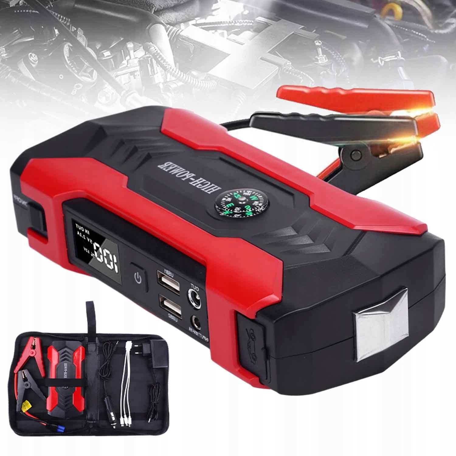 Jump Starter Startování Motoru Powerbank Kompas Kabely 2 X Usb 28000 mAh