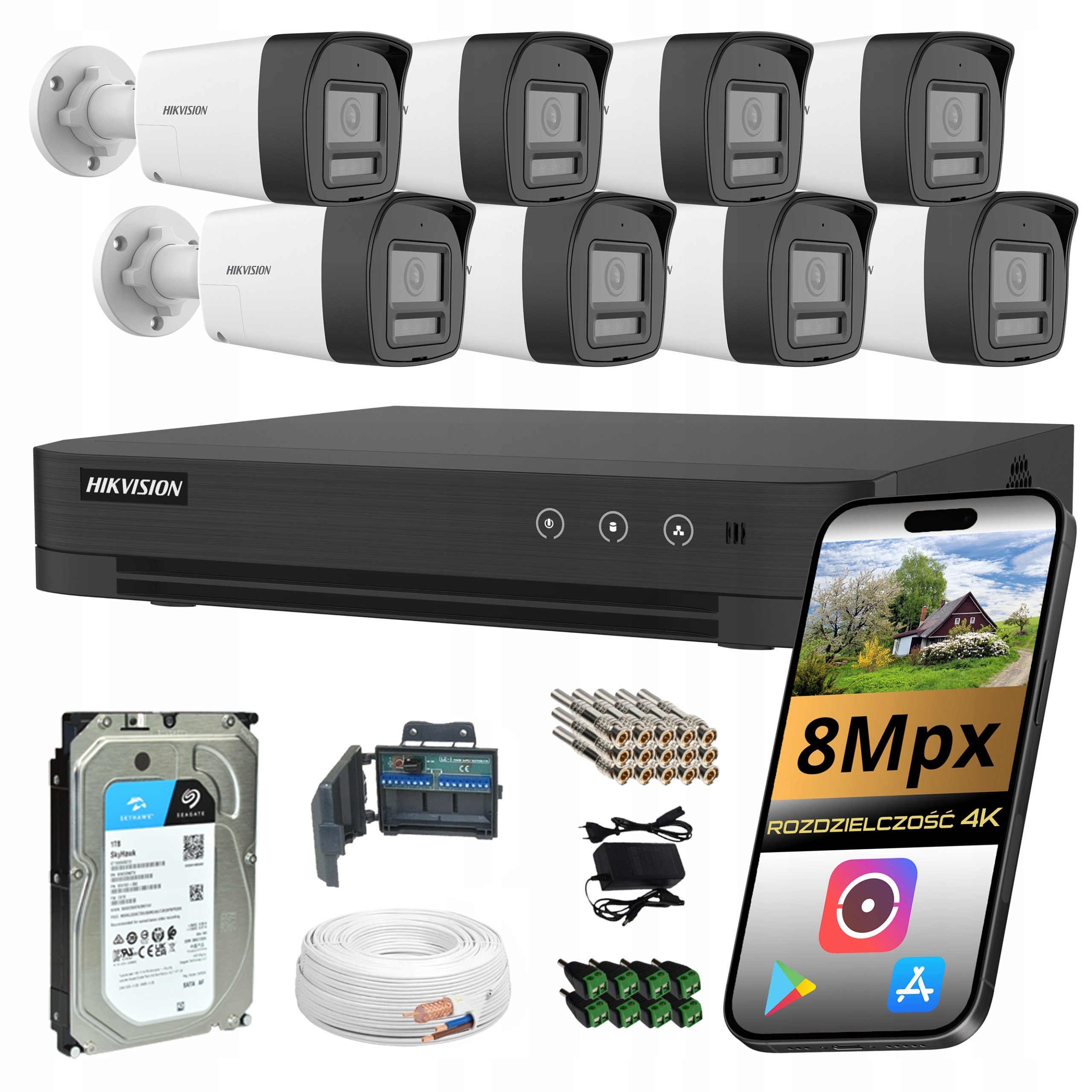 Sada na monitorovanie 8 kamier Hikvision 8MP 4K Audio Ai Disk 1TB Externé