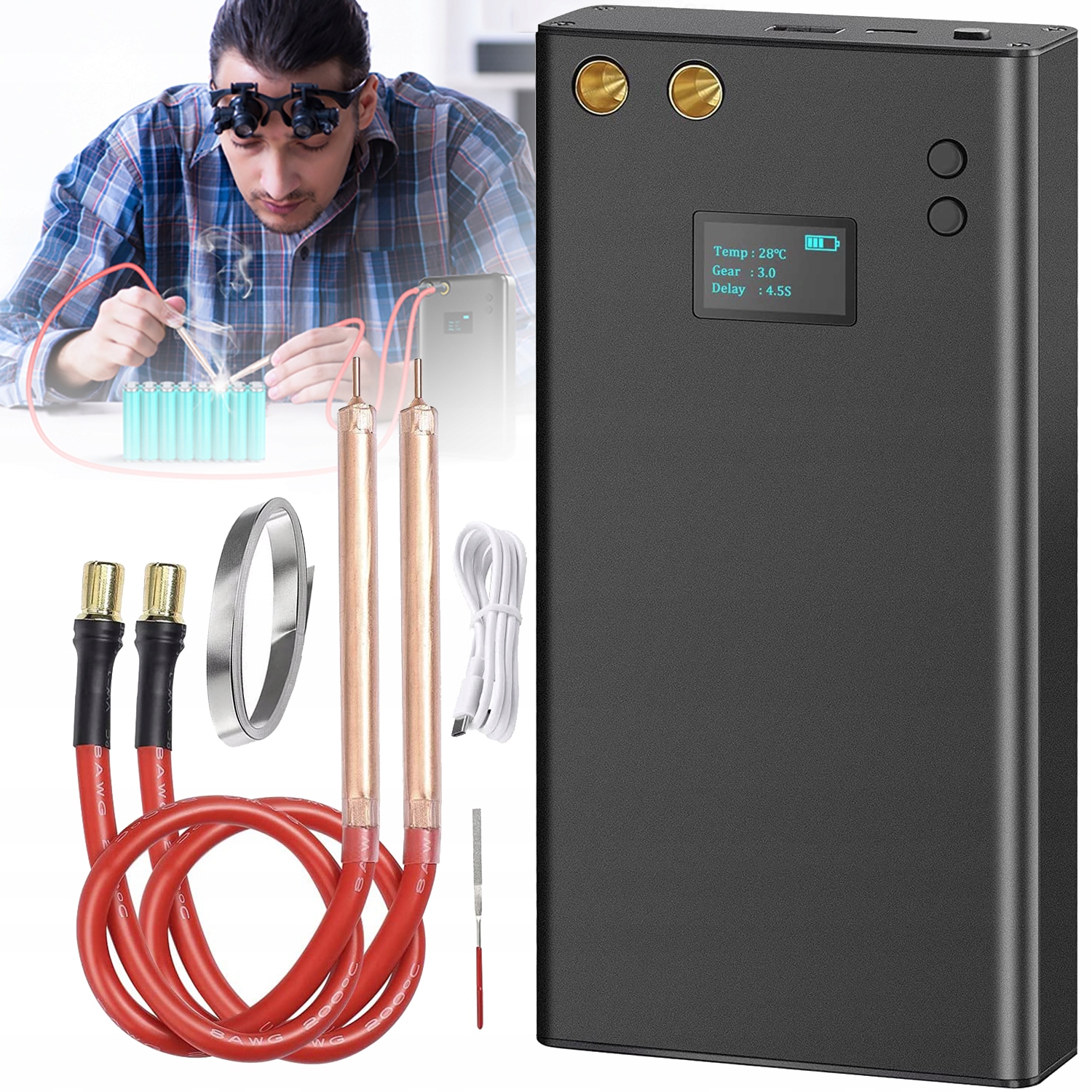 MINI SPAWARKA PUNKTOWA, AKUMULATOROWA, ZGRZEWARKA PUNKTOWA Z EKRANEM LCD