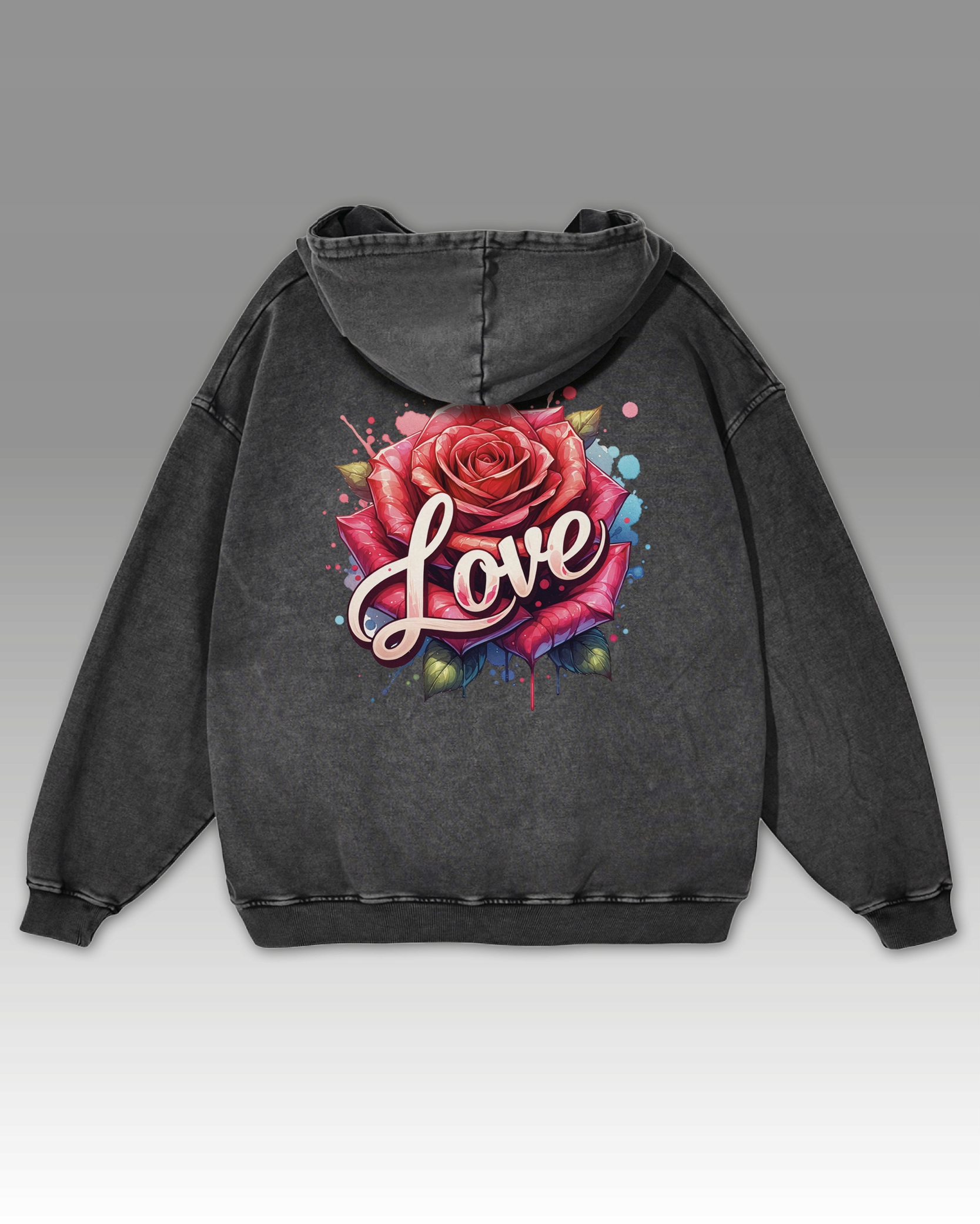 s kapucí Oversize mikina Love and Rose v romantickém stylu, růžovo-grafitová, velikost L