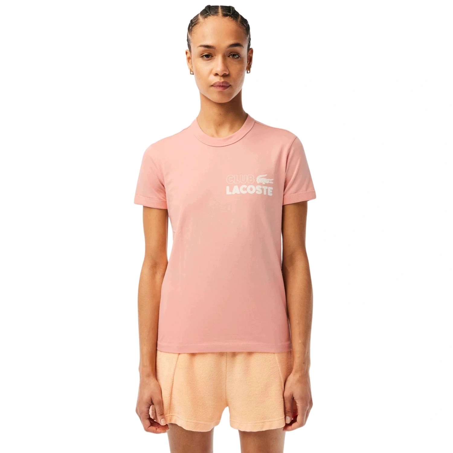 Dámské tričko Lacoste klasické bavlněné tričko růžové slim fit vel.