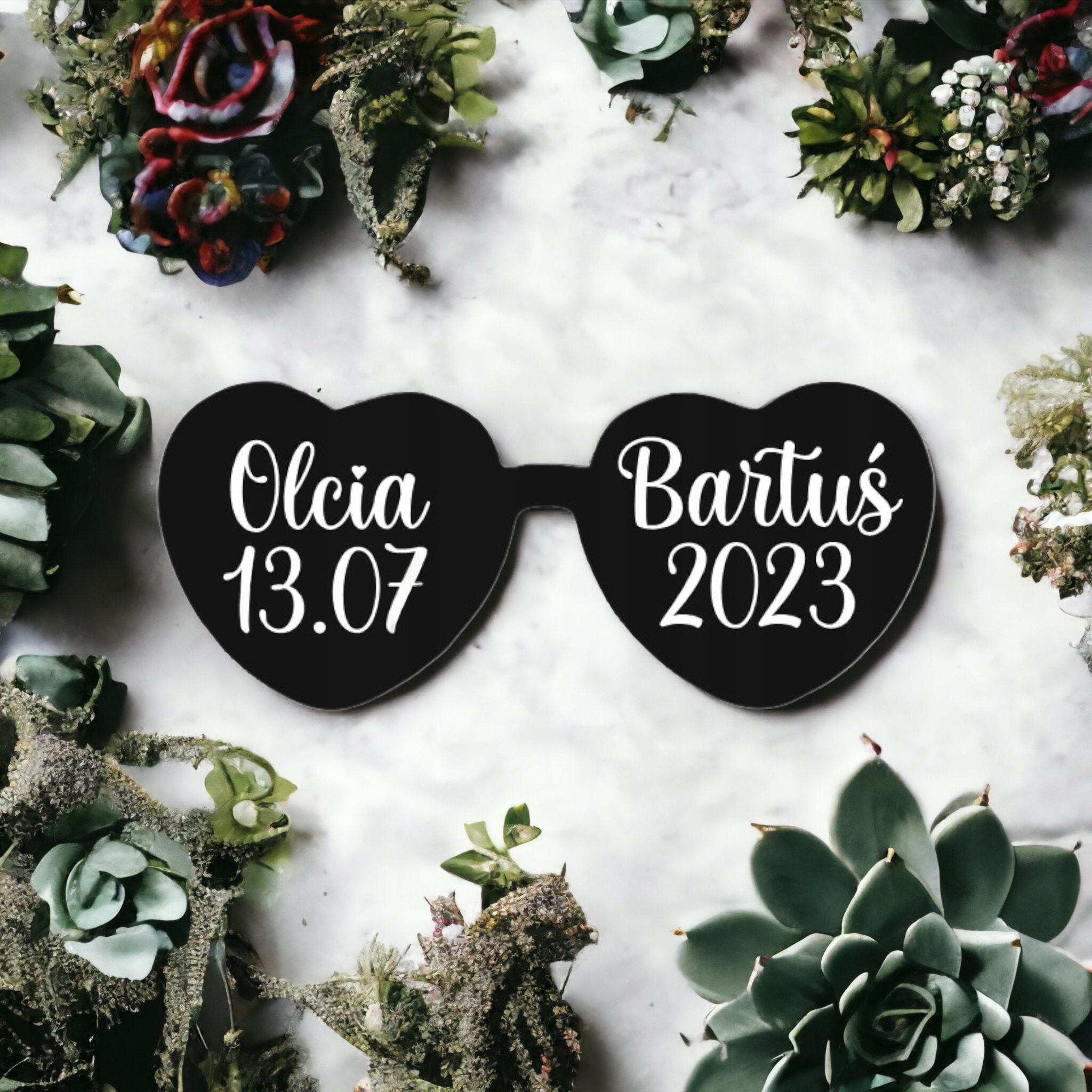 Okulary z naklejkami na wesele panieński napisy Marka inny