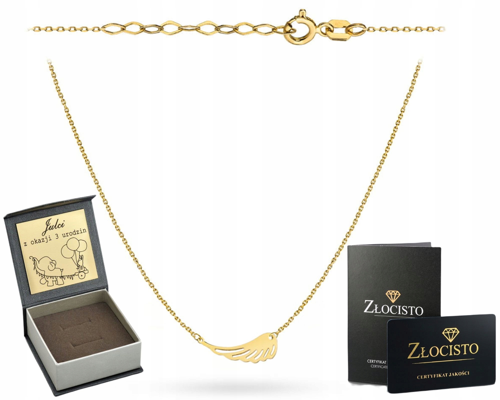 Na Komunię Biżuteria Złoty Naszyjnik Skrzydło Skrzydełko 585