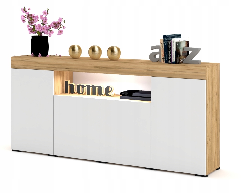 

Duża Biała Komoda Szafka 200 Dąb Craft Matowa Led