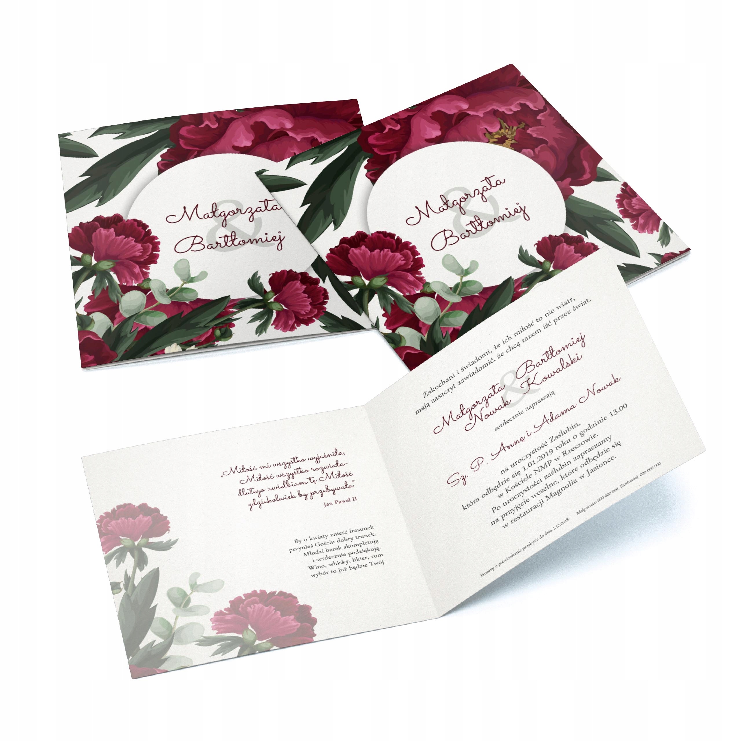 ZAPROSZENIA ŚLUBNE kwiaty wianki boho NOWE WZORY Kolor dominujący biały