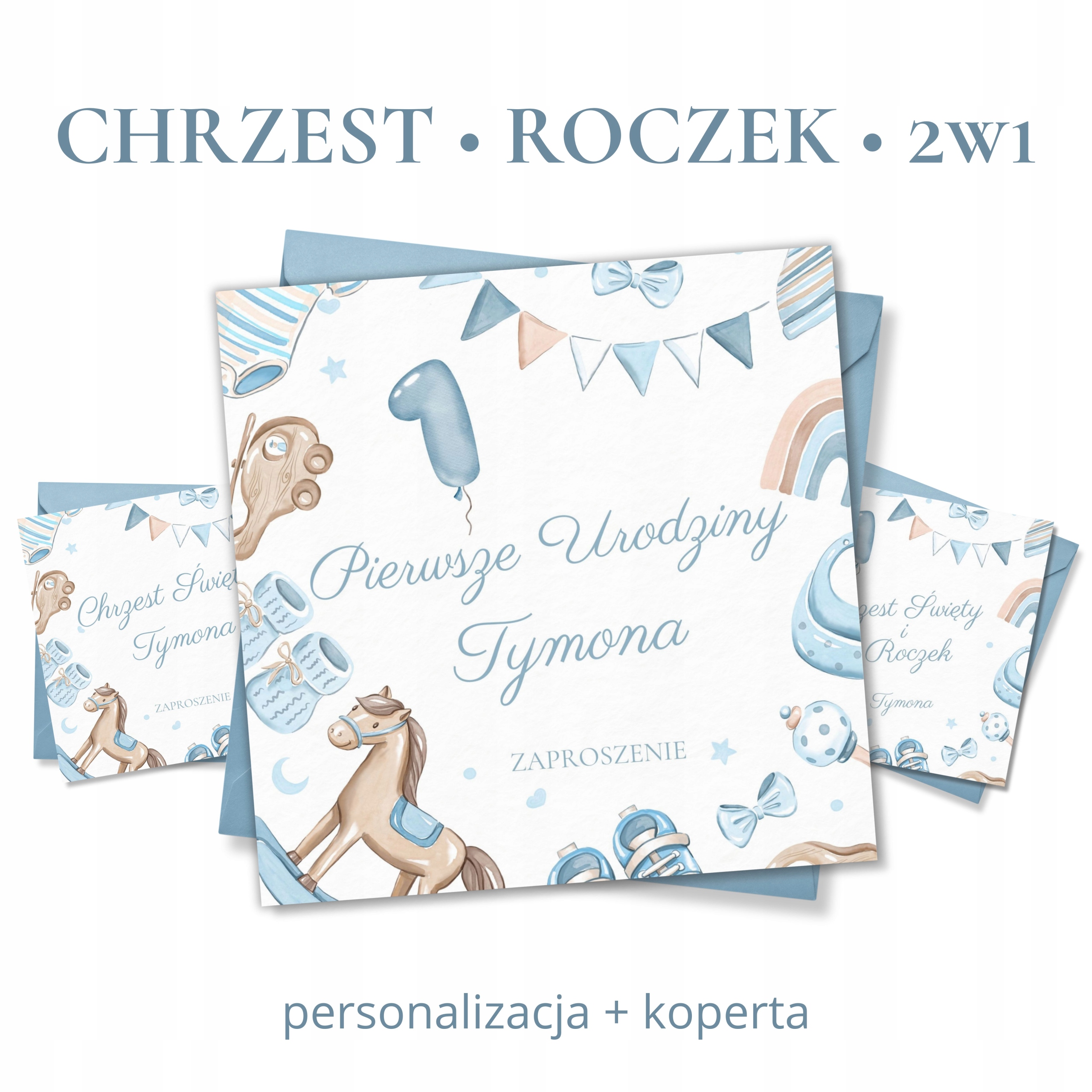 Zaproszenie Chrzest, Roczek, 2w1 + koperta, do uzupełnienia