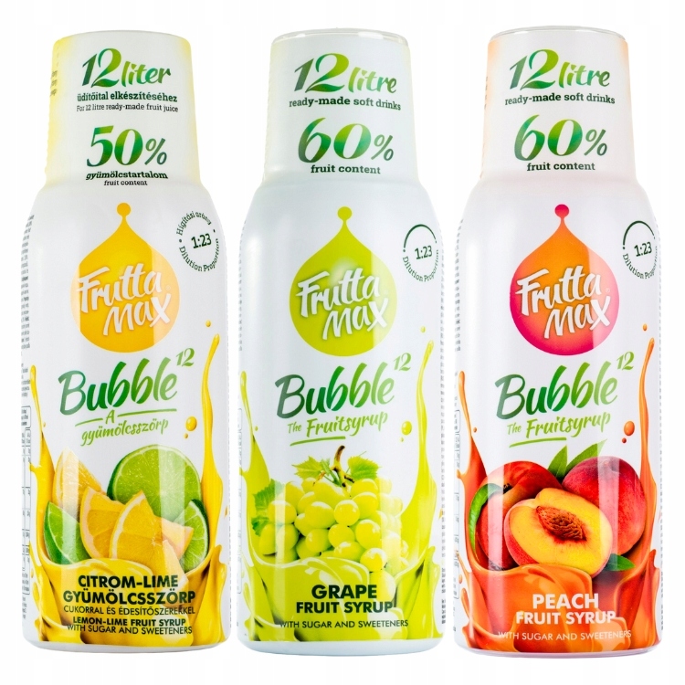 Syrop koncentrat Fruttamax 3 x 500ml CYTRYNA-LIMONKA WINOGRONO BRZOSKWINIA