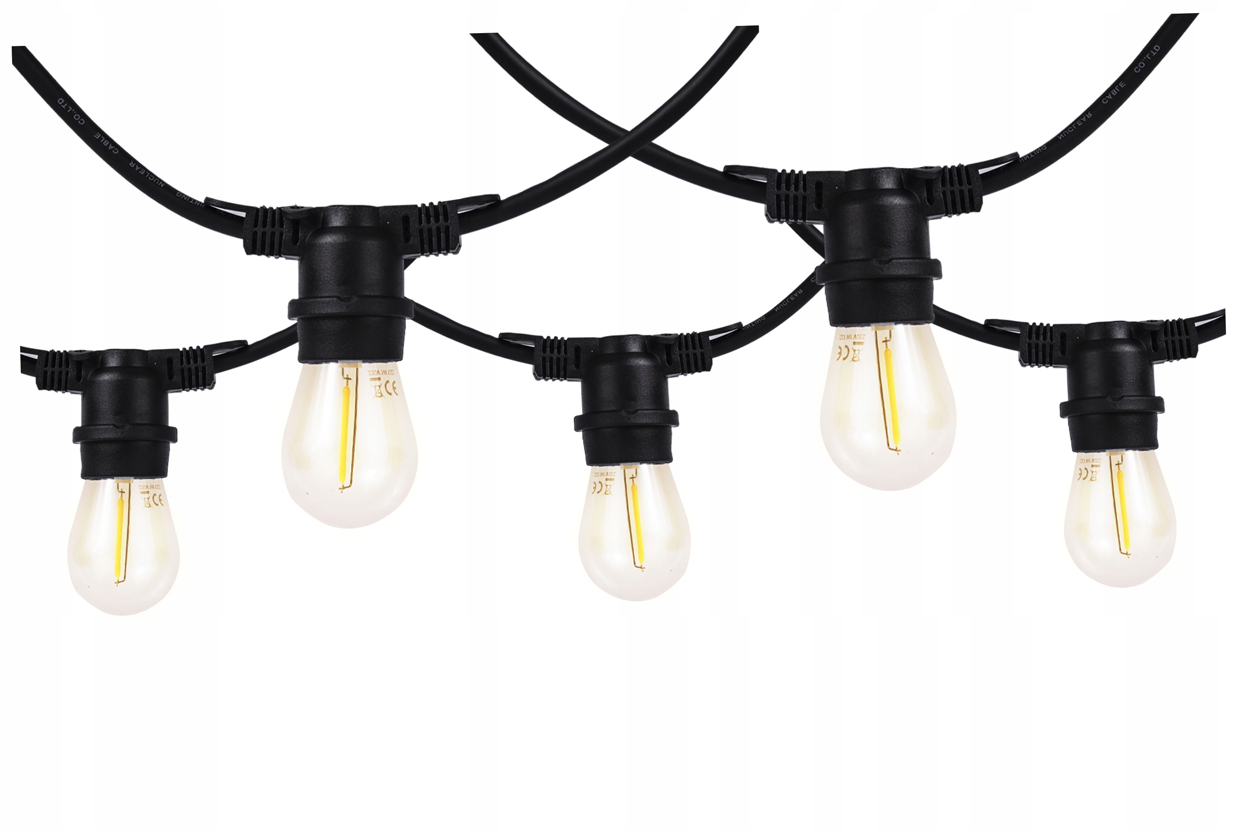 Girlanda ogrodowa 10m 20 Żarówek Pc filament IP44 czarny kabel z żarówkami
