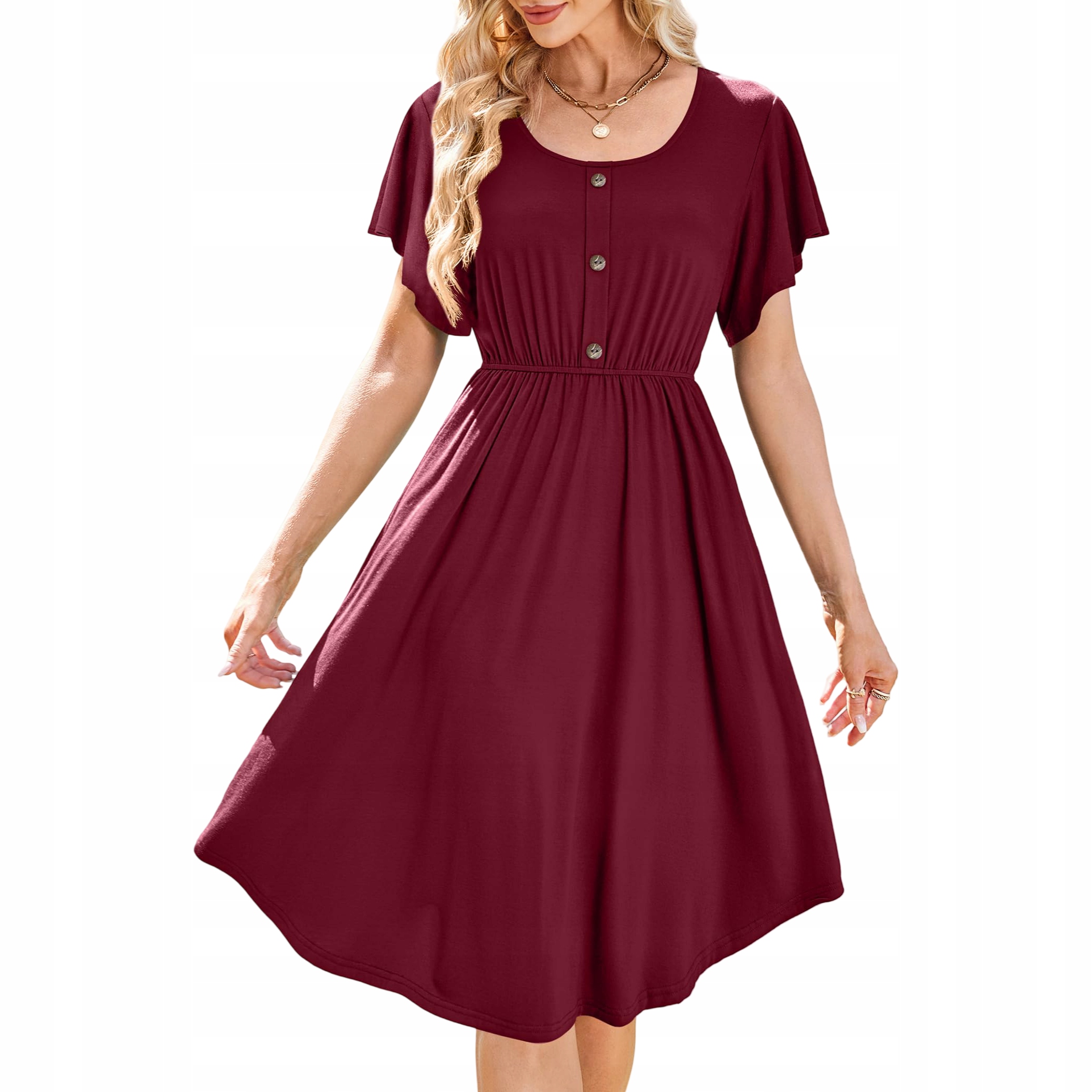 Dámské Šaty Midi s kapsami Letní Stylová Prodyšná Bordó L