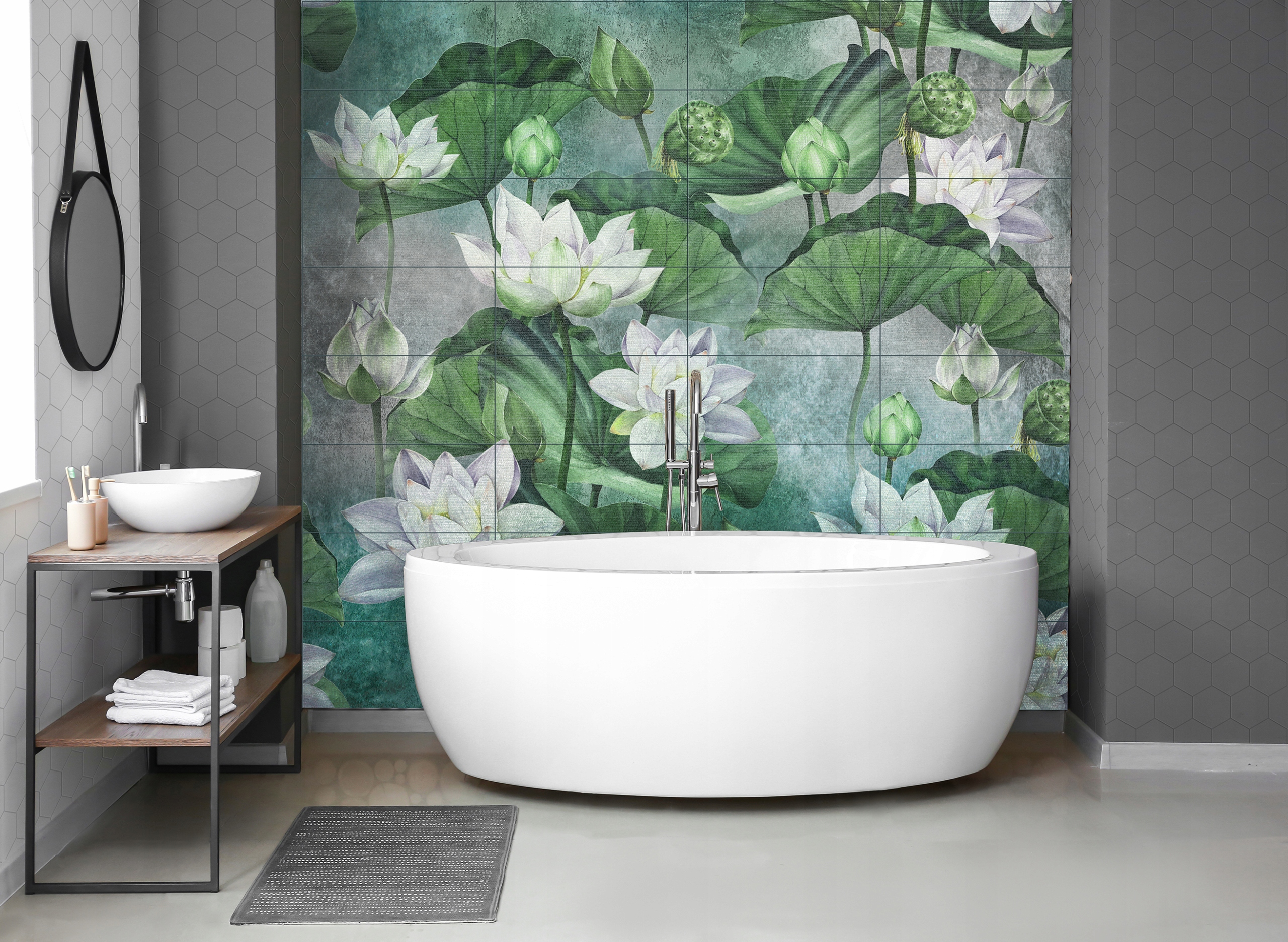 Obraz kwiaty lilie wodne 240x240 z płytek ceramicznych 30x60