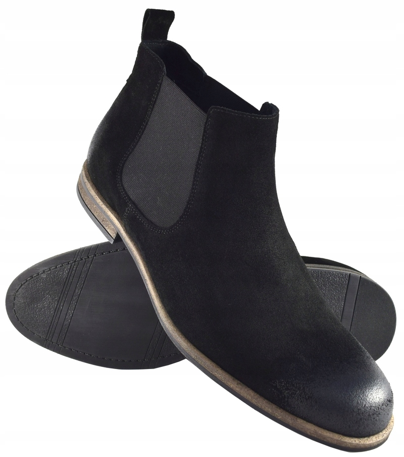 BUTY SZTYBLETY MĘSKIE SKÓRA CZARNE ZAMSZ 44 29,5cm