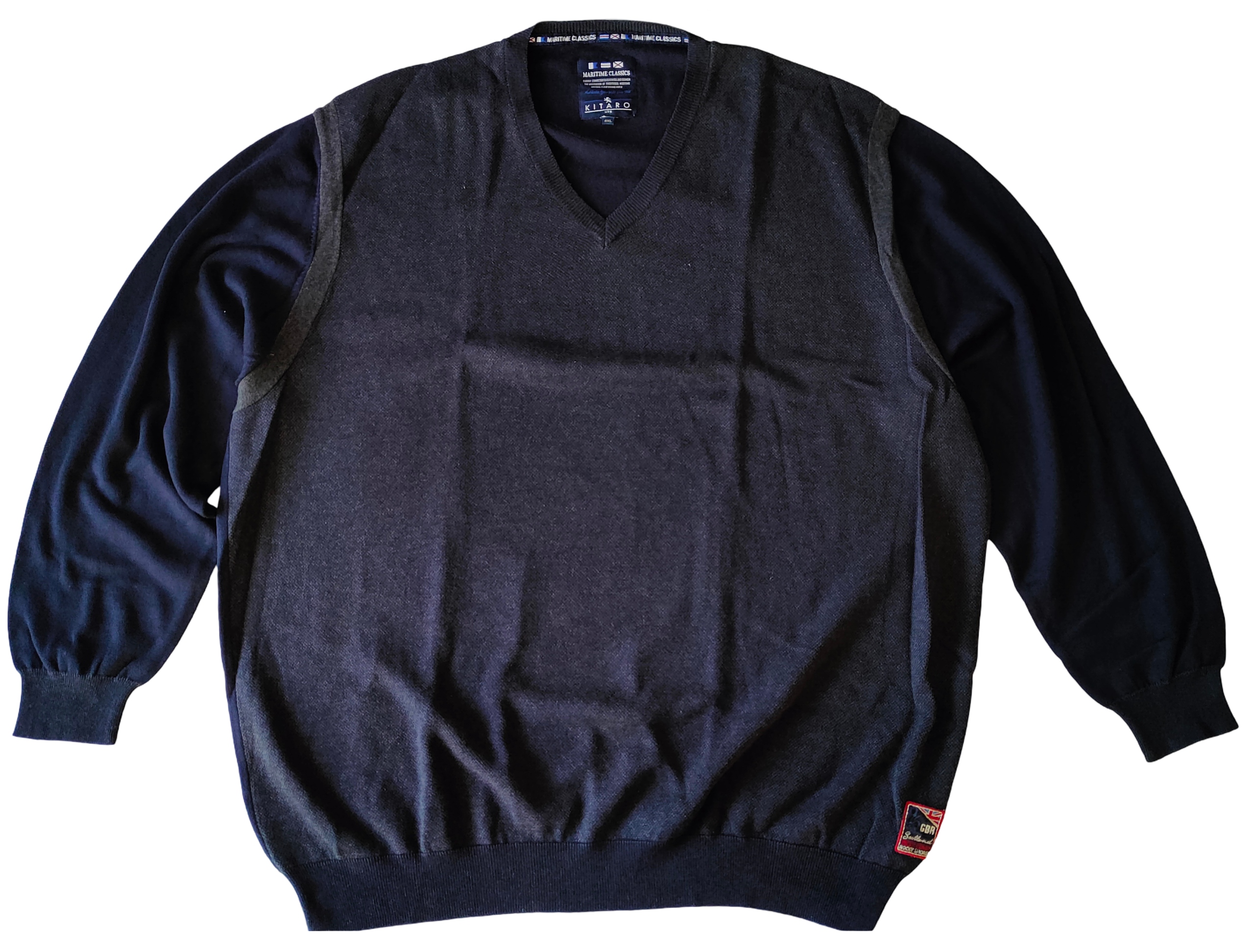 Kitaro Velké Rozměry Svetr Pullover V-neck Grafitově-granátový 6XL 154 cm