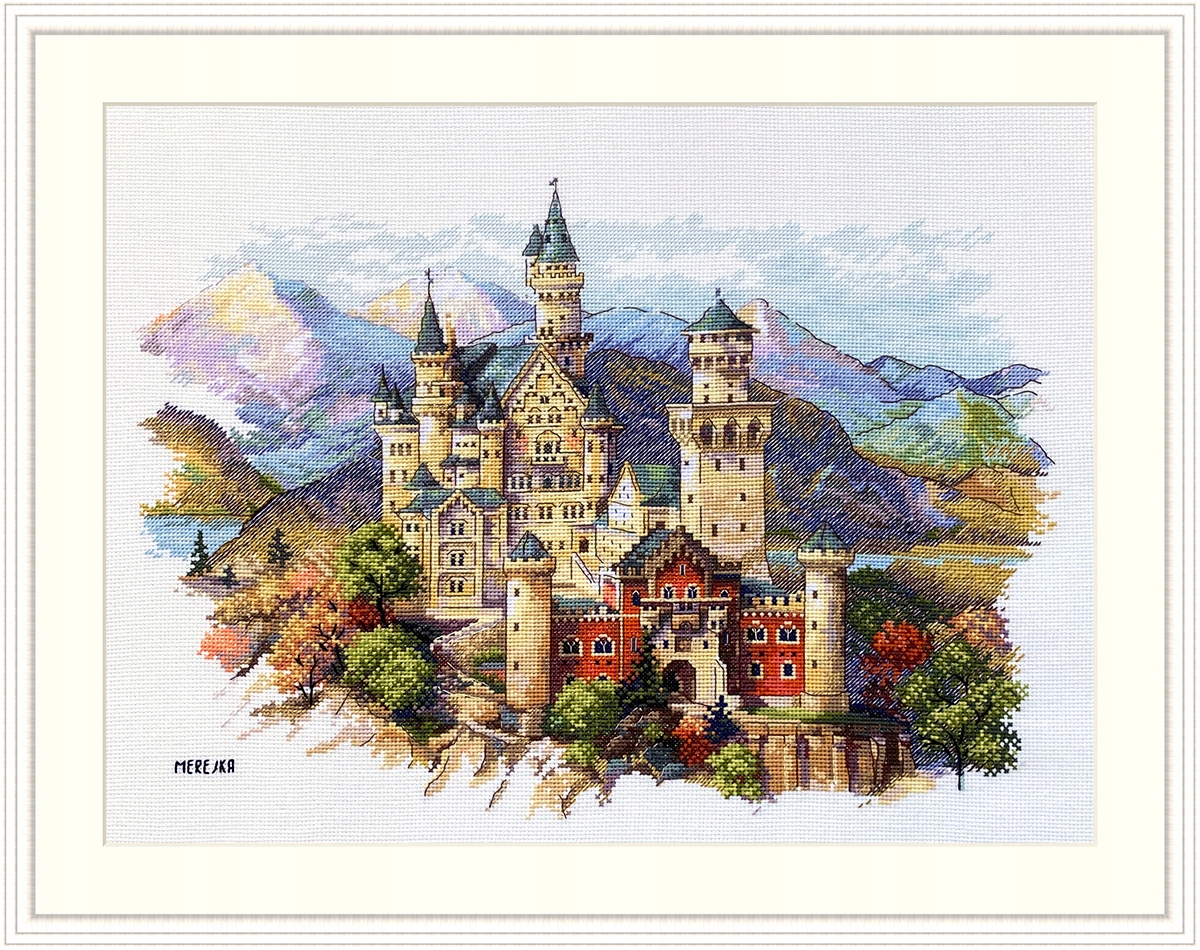 Sada pro křížkovou výšivku Merejka K-201B "Zámek Neuschwanstein" 25 x 35 cm