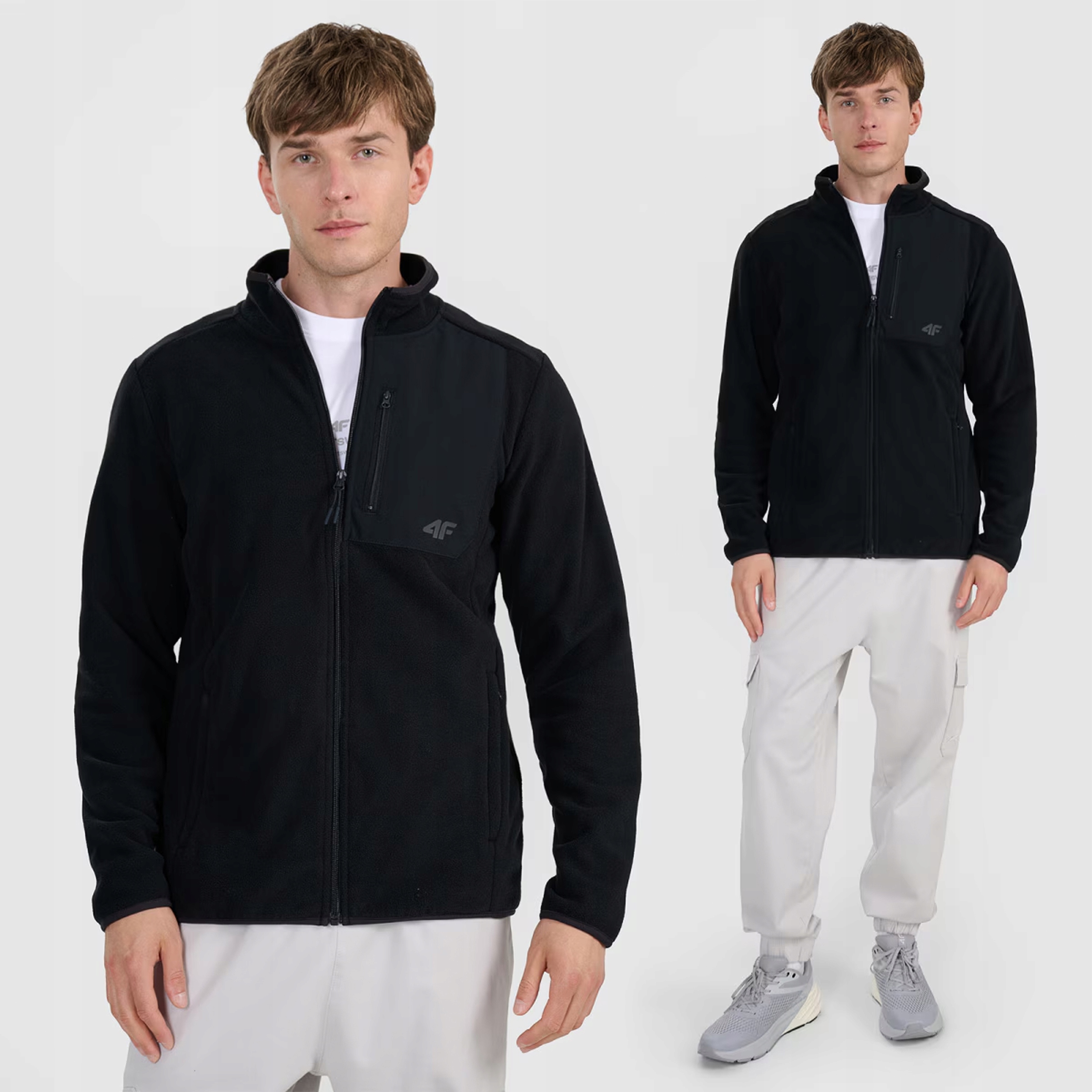 Polar Męski 4F Sportowy Rozpinany Regular ze stójką Bluza Ciepła Czarna M