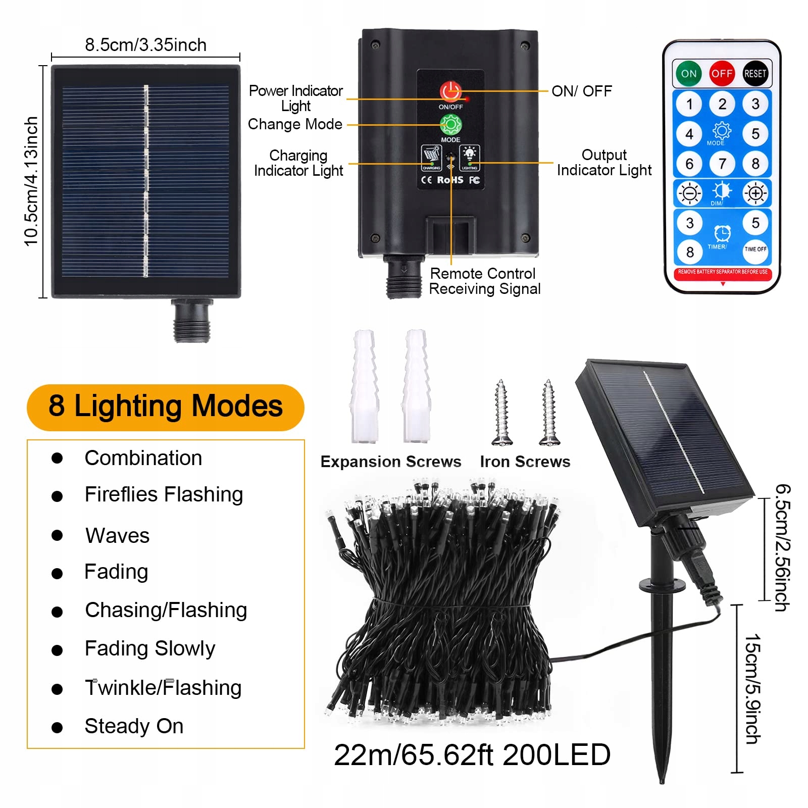 ACXILEXY Solarna Girlanda 22M 200 LED IP65 Ogród Balkon — miniatura 7