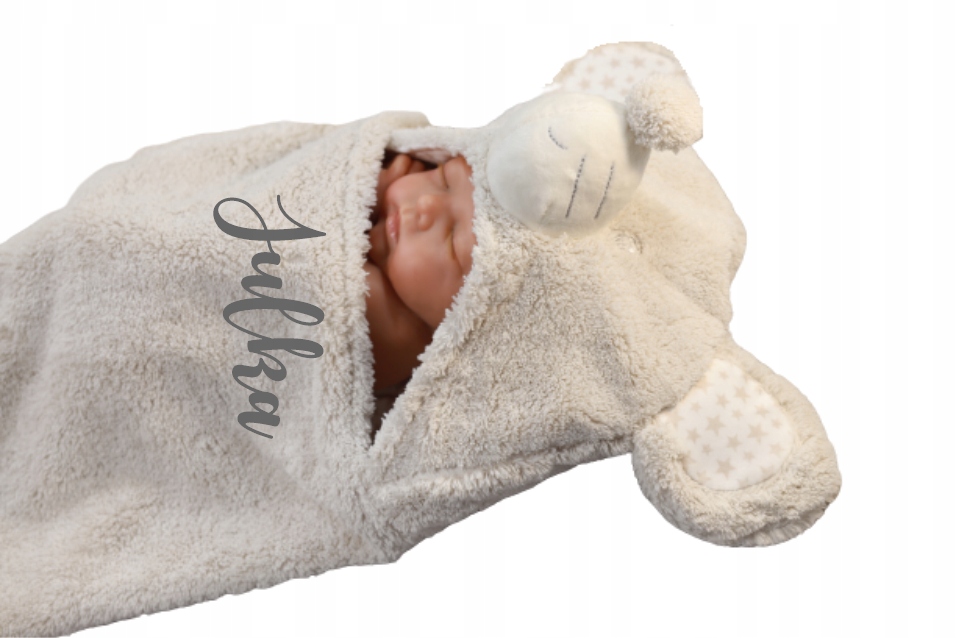 

Kocyk z kapturem 3d Beżowa Myszka z haftem Imię