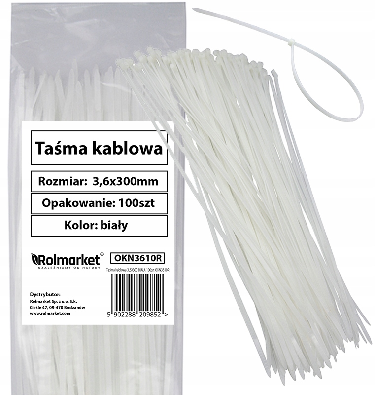 OPASKA KABLOWA tasma zaciskowa OPASKI TAŚMY KABLOWE ZACISK 3,6x300mm 100szt
