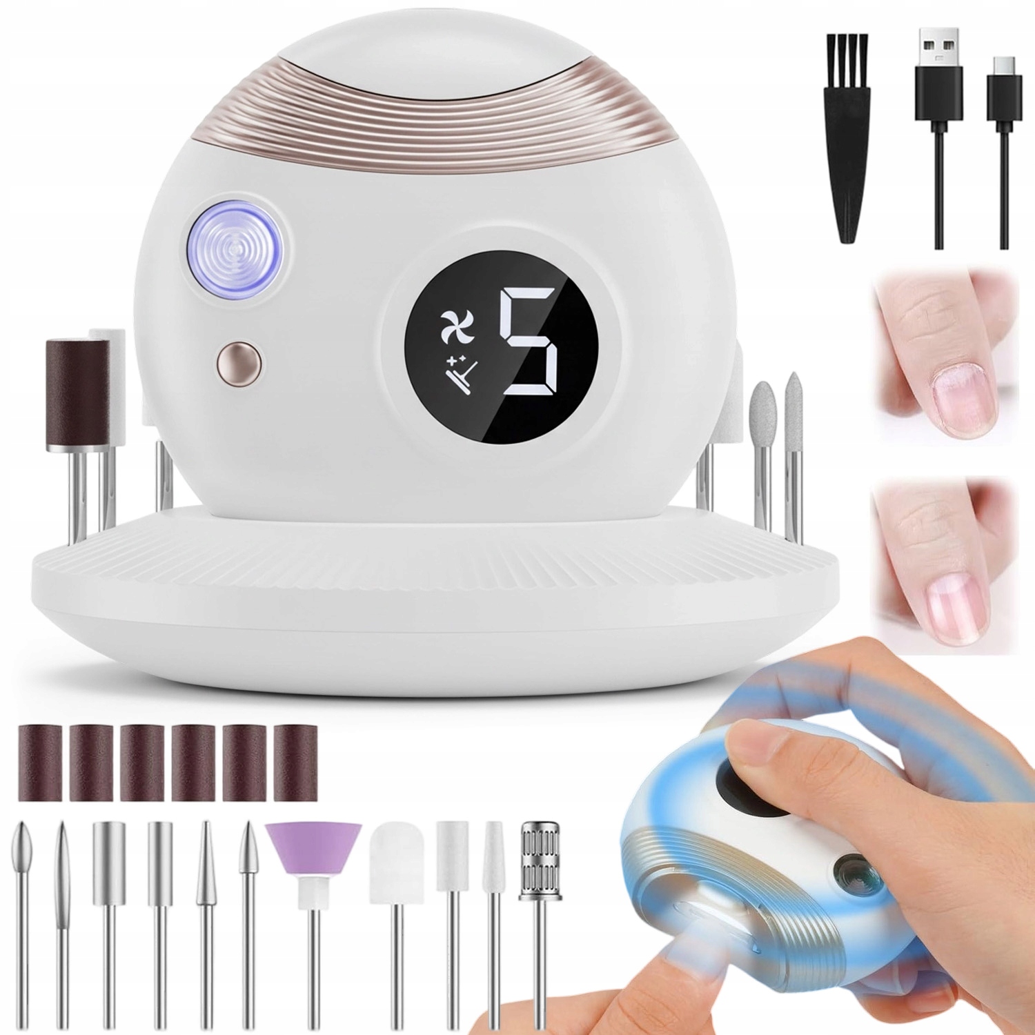 Elektrický Odstřihovač, Bruska Na Nehty 5 Rychlostí 3V1 S Uv Lampou