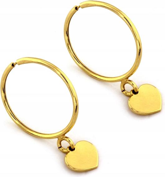 Stříbrné pozlacené náušnice 925 hladké kruhy s visícími srdíčky celebrity