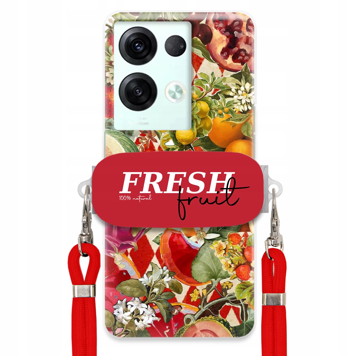 Pouzdro pro Oppo Reno 8 5G Červené Crossbody vodítko Držák Fresh Fruit Ovoce