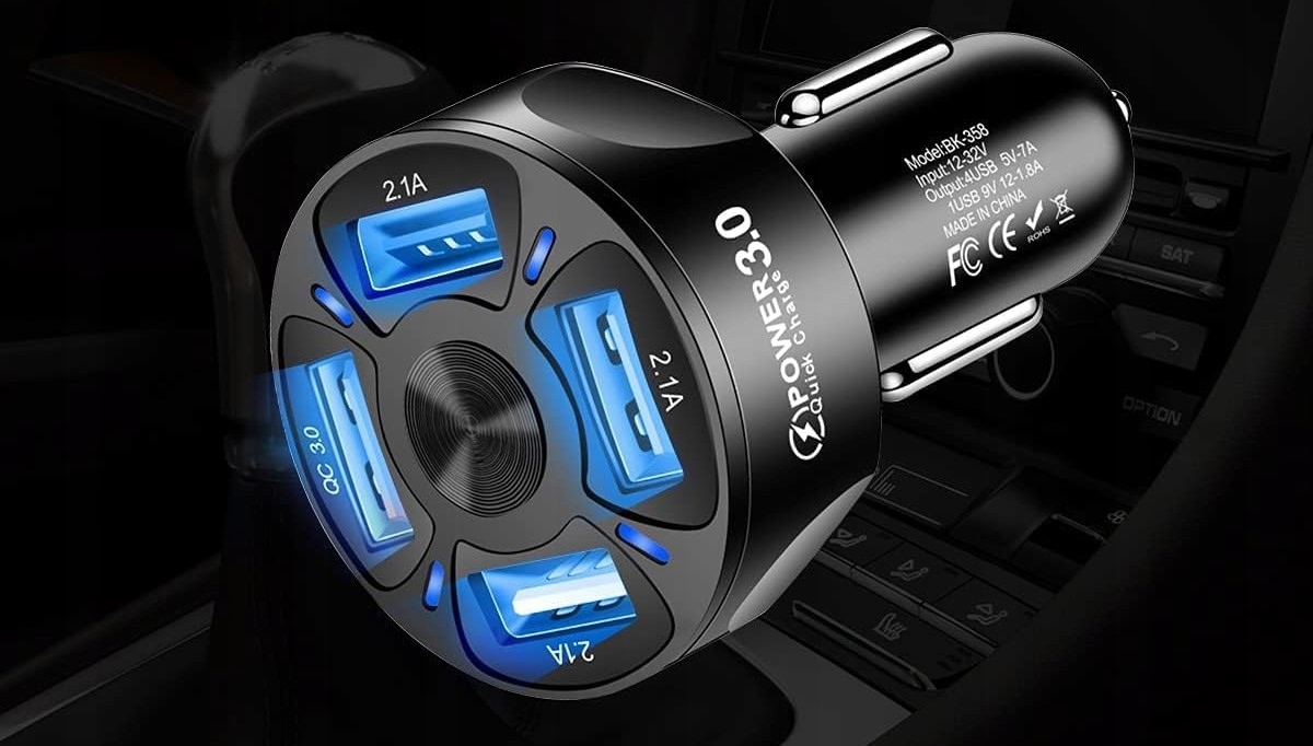 Turbo Ładowarka Samochodowa 4x USB DO AUTA PD QC 3.0 + Szybki Kabel Prąd wyjściowy 3100 mA