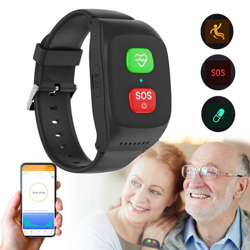 Náramok Pre Seniorov Gps lokátor snímač pádu tepová frekvencia Sos tlačidlo Pl