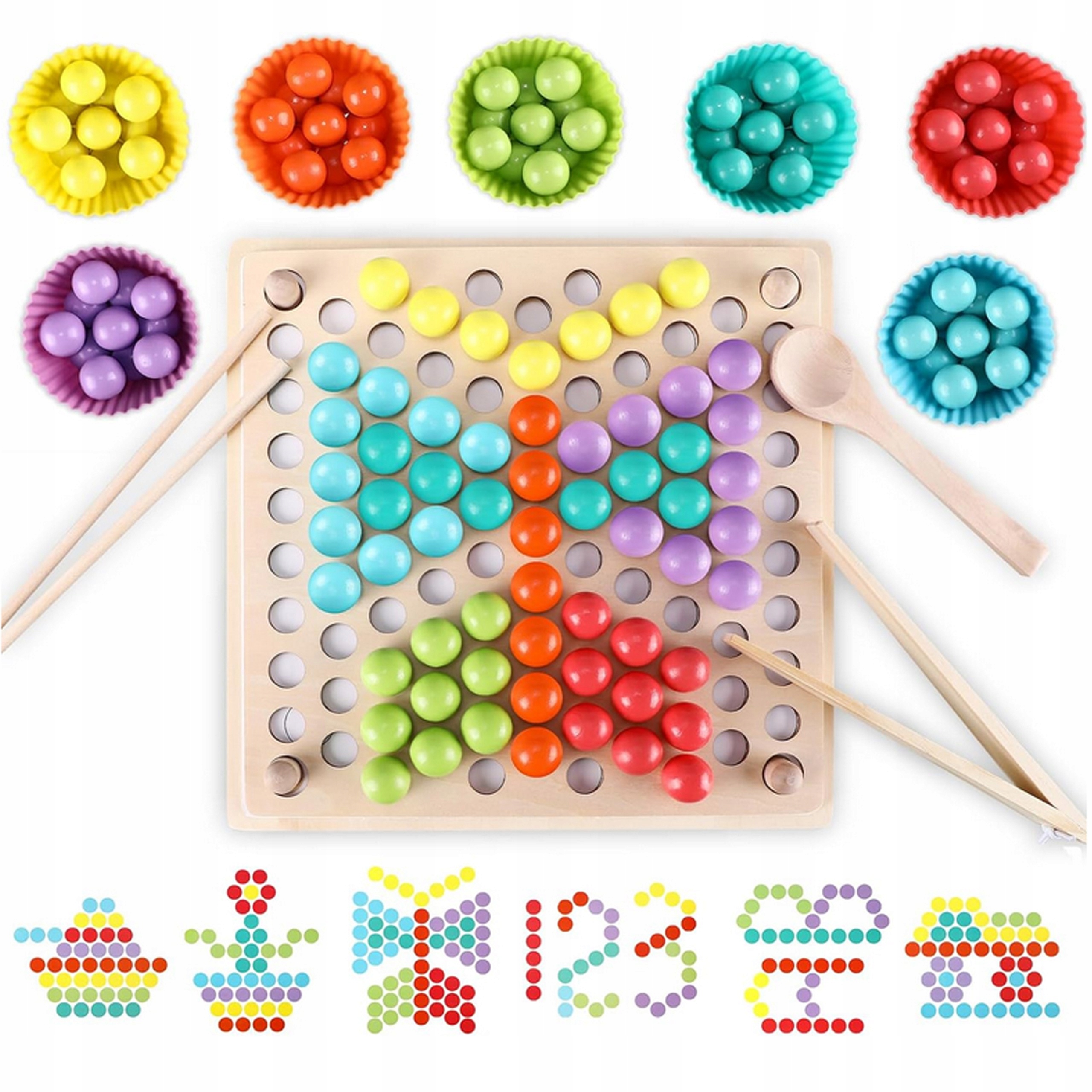 WOOPIE KOLOROWE KULKI DREWNIANA UKŁADANKA MONTESSORI MOZAIKA SORTER