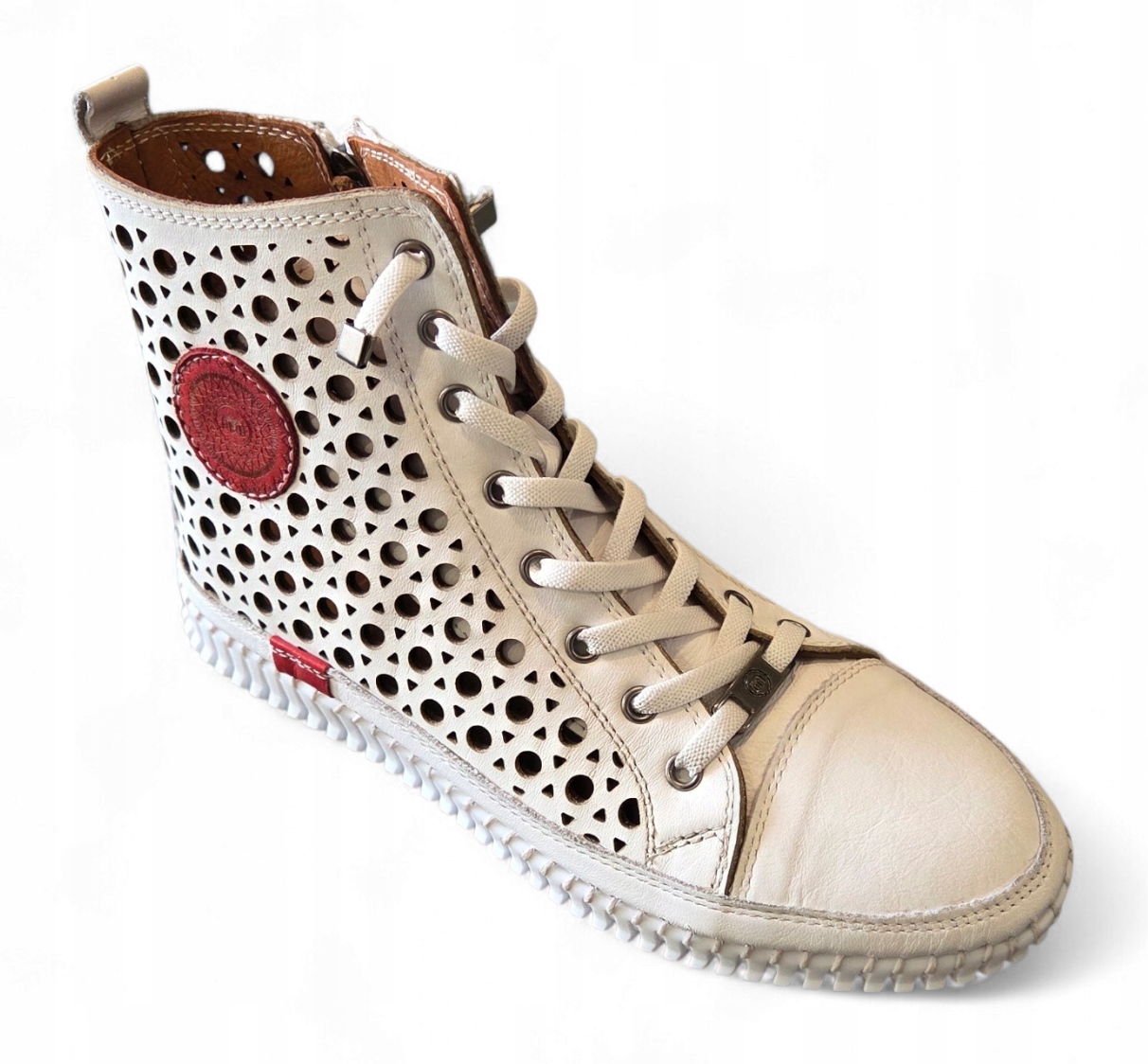 Manitu Tenisky Dámské Kotníkové Boty Kožené 990764-03 Bílé Ažurové vel. 41