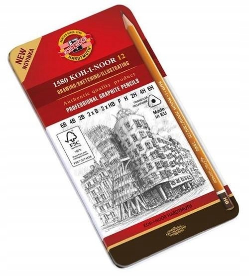 GRAFITOWE Ołówki ZESTAW DO RYSUNKU Różne Twardości 6B-6H KOMPLET 12 Sztuk Marka Koh-i-noor